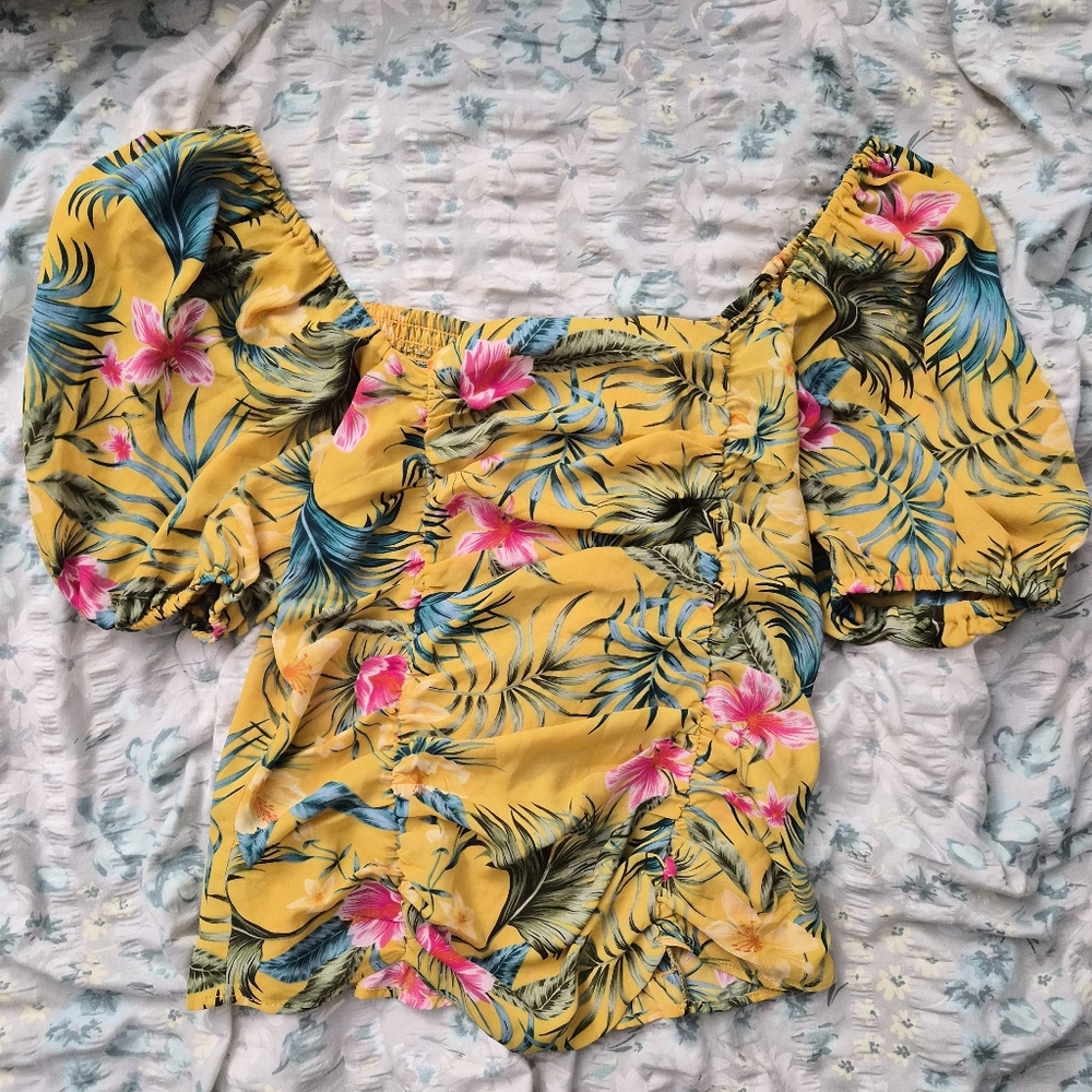 Rose+Olive Womens Small Yellow Floral Print Blouse NWT